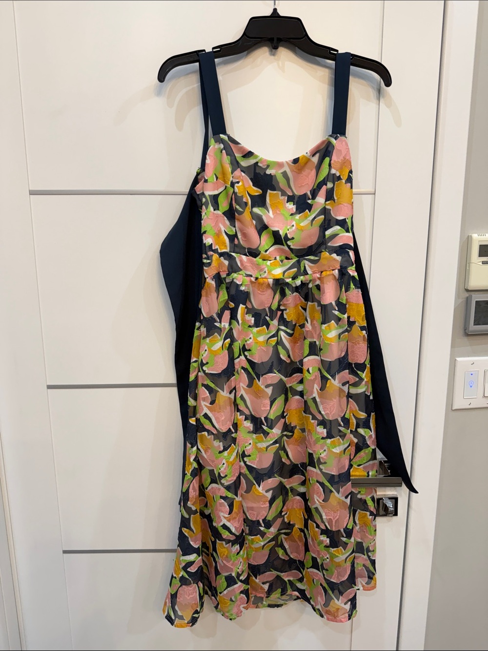 Abbey Glass Floral Midi Dress with Navy Accents